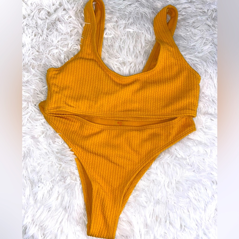 mustard yellow ribbed bikini set